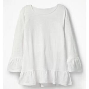 BODEN Linen Flare Jersey Top Ivory White Ruffle Size Large 3/4 Sleeve L